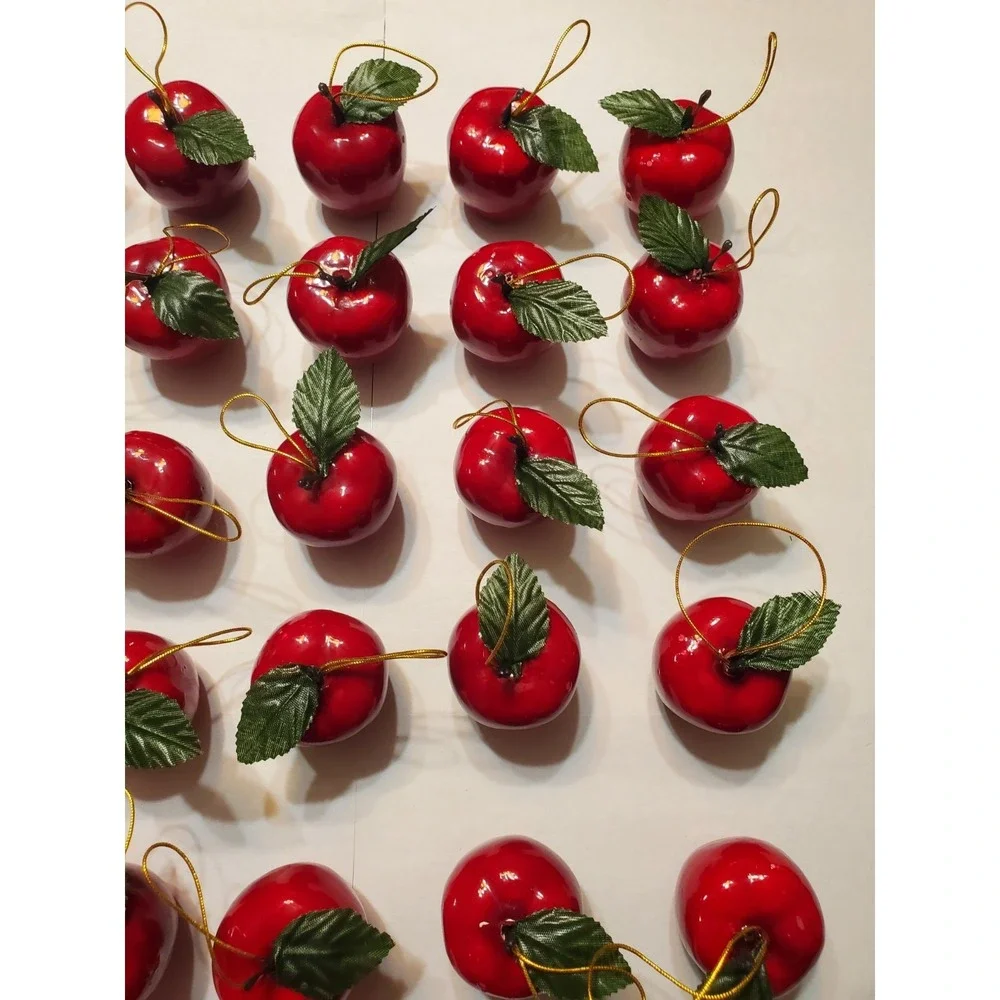 Vintage Shiny Red‎ Lacquered Apple Christmas Tree Ornaments 90s Lot Of 35